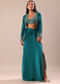 Teal Drape Skirt With Hand Embroidered Blouse And Jacket