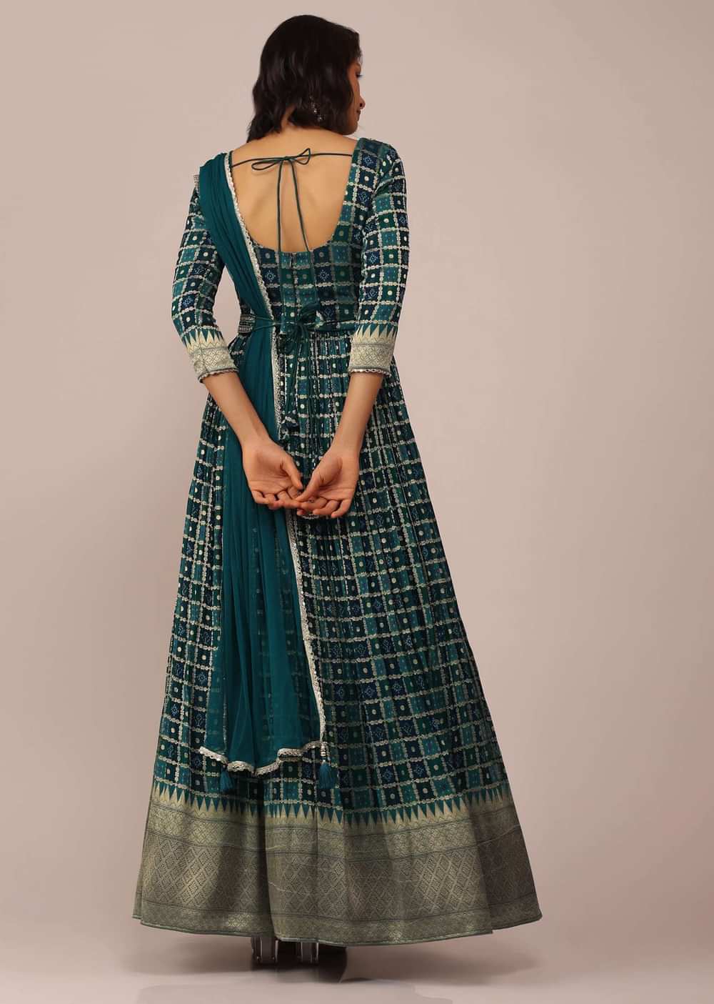 Teal Green Anarkali Set in Georgette with Embroidered Belt And Dupatta