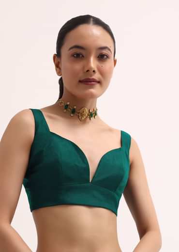 Teal Green Organza Saree With Unstitched Blouse