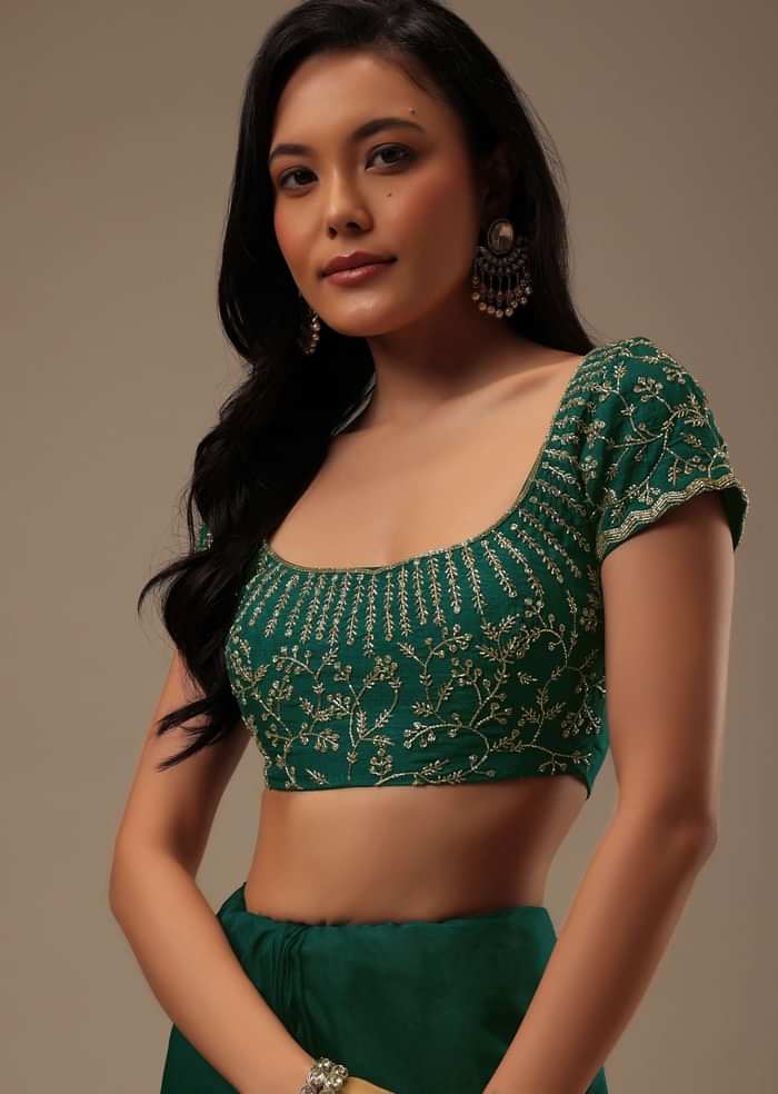 Teal Green Plain Organza Saree With Heavy Cut Dana Work