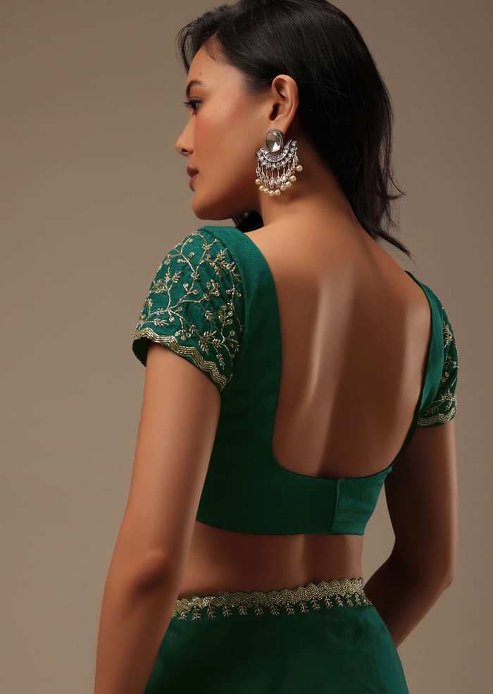 Teal Green Plain Organza Saree With Heavy Cut Dana Work