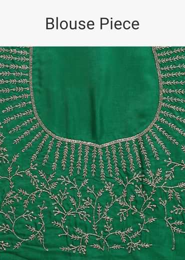Teal Green Plain Organza Saree With Heavy Cut Dana Work
