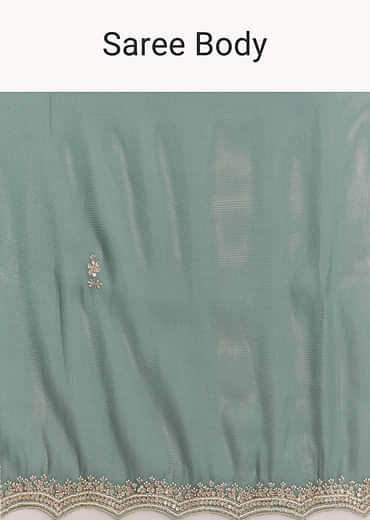 Teal Green Silk Saree With Bead And Sequin Embroidery