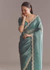 Teal Green Silk Saree With Bead And Sequin Embroidery