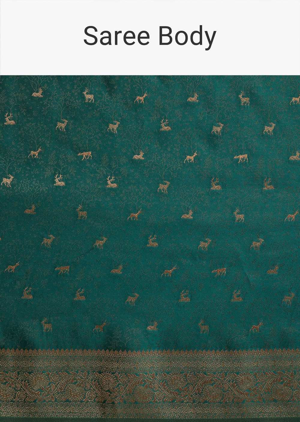 Teal Green Tissue Silk Saree With Zari Border Butti And Pallu