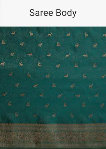 Teal Green Tissue Silk Saree With Zari Border Butti And Pallu