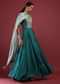 Teal Blue High Low Anarkali Suit With A Front Slit, Zardosi Floral Embroidery And Mint Lurex Dupatta