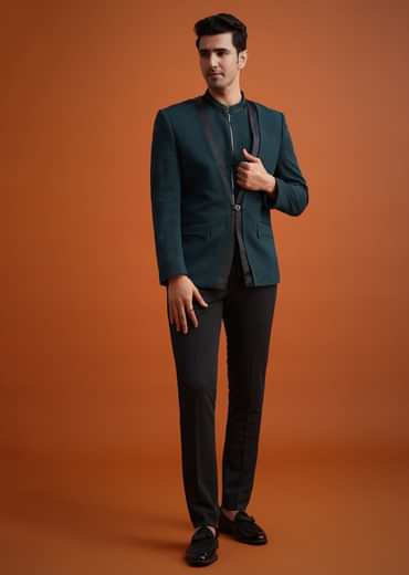 Teal Tuxedo And Trouser Set