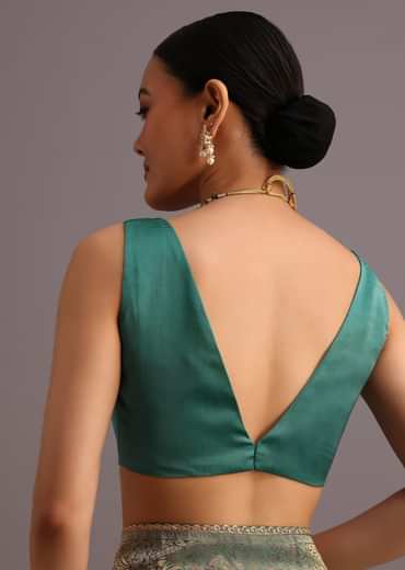 Teal Zari Work Satin Silk Woven Saree And Brocade Border