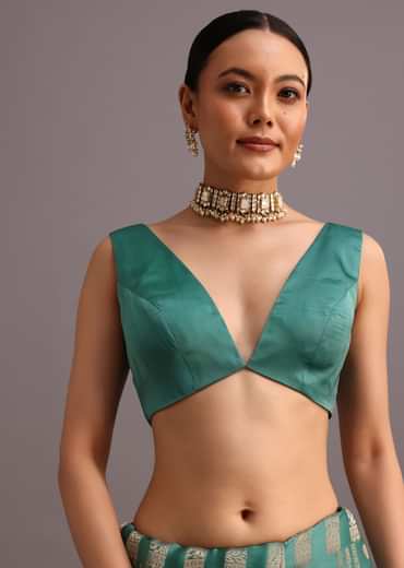 Teal Zari Work Satin Silk Woven Saree And Brocade Border