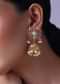Temple Style Gold Finish Jhumkas With Pearls And Meenakari Work
