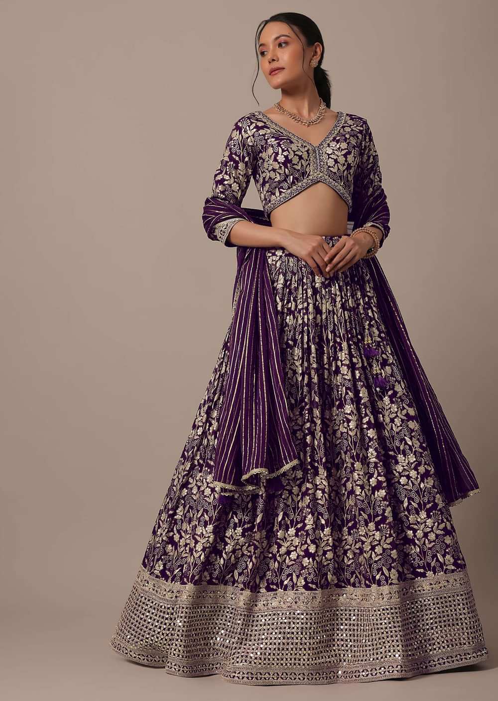 Purple Lehenga Set In Banarasi Brocade