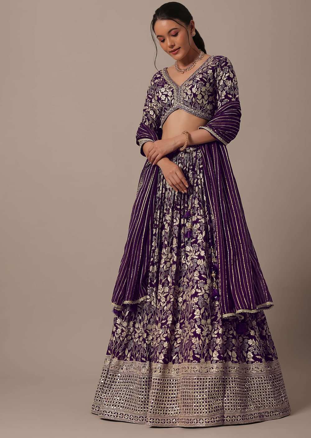 Purple Lehenga Set In Banarasi Brocade