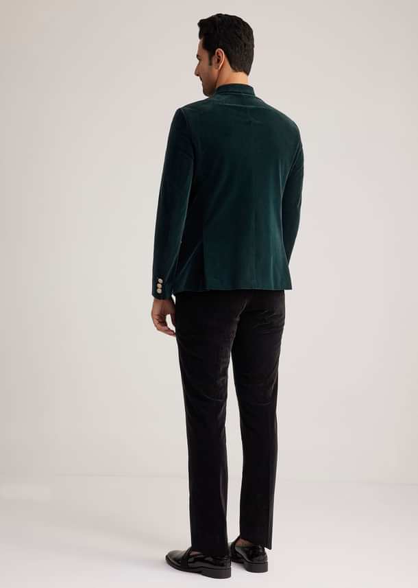 Green Velvet Jodhpuri Suit With Pocket Square