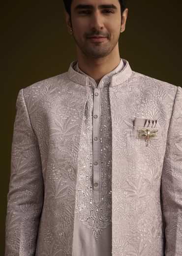 Wisteria Purple Silk Open Style Sherwani Set