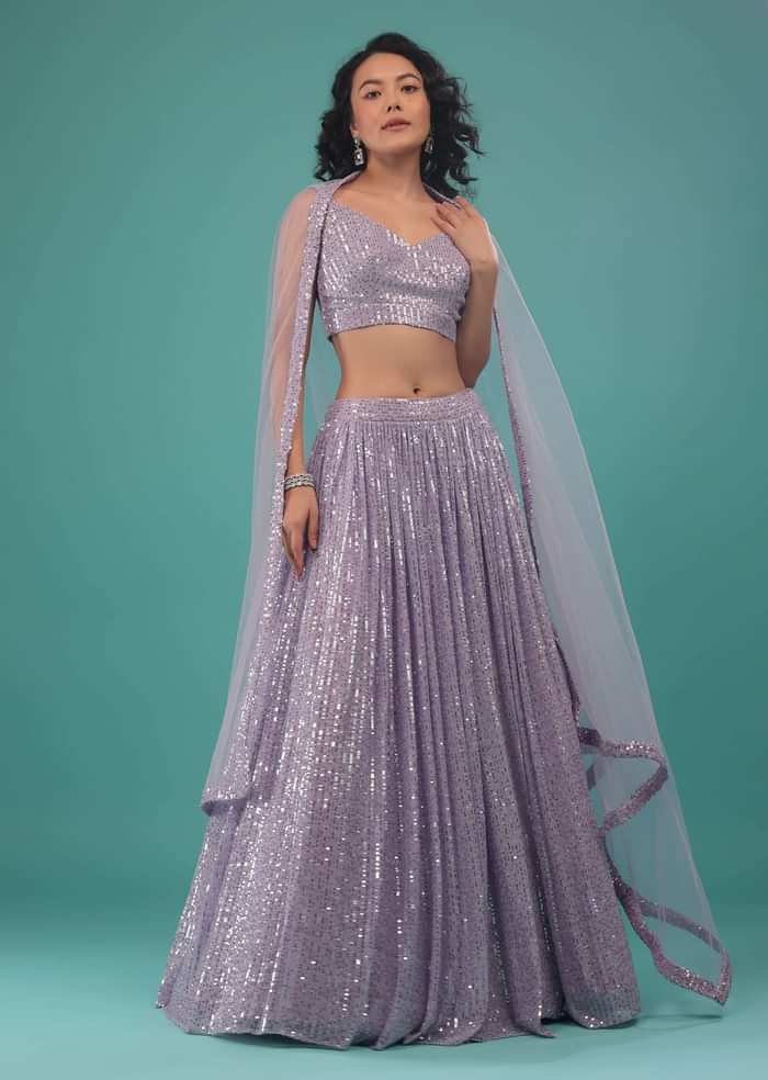 Thistle Purple Lehenga Set In Sequins