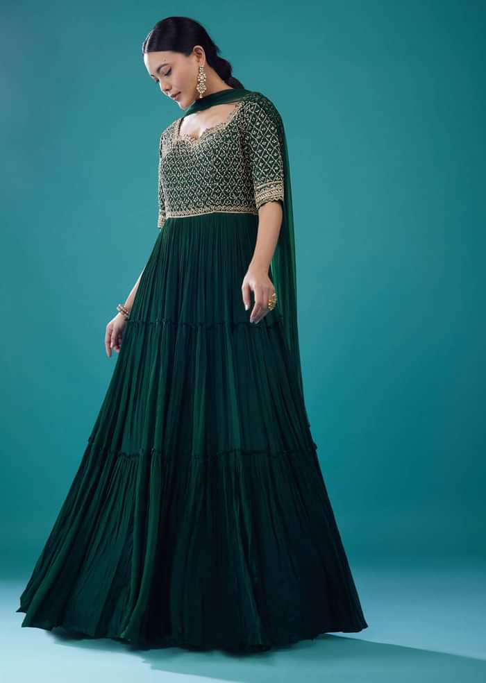 Emerald Green Georgette Embroidered Anarkali Suit