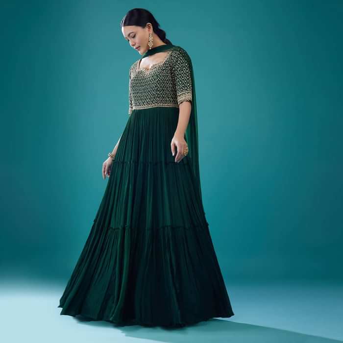 Emerald Green Georgette Embroidered Anarkali Suit