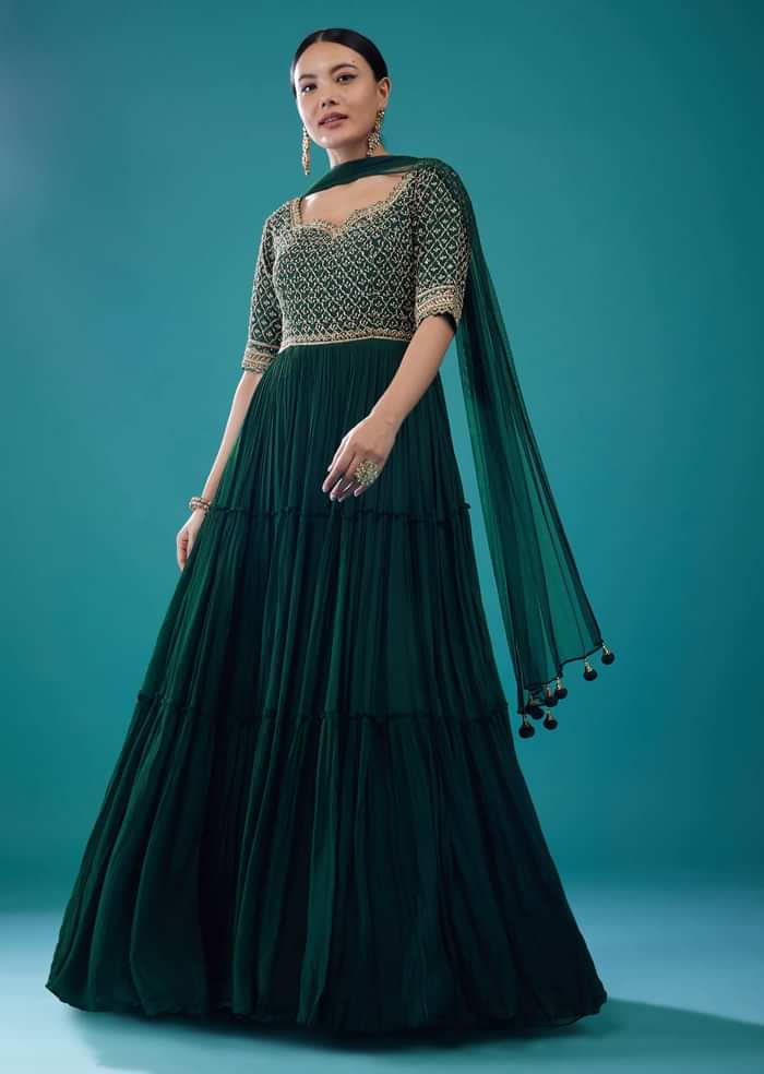 Emerald Green Georgette Embroidered Anarkali Suit