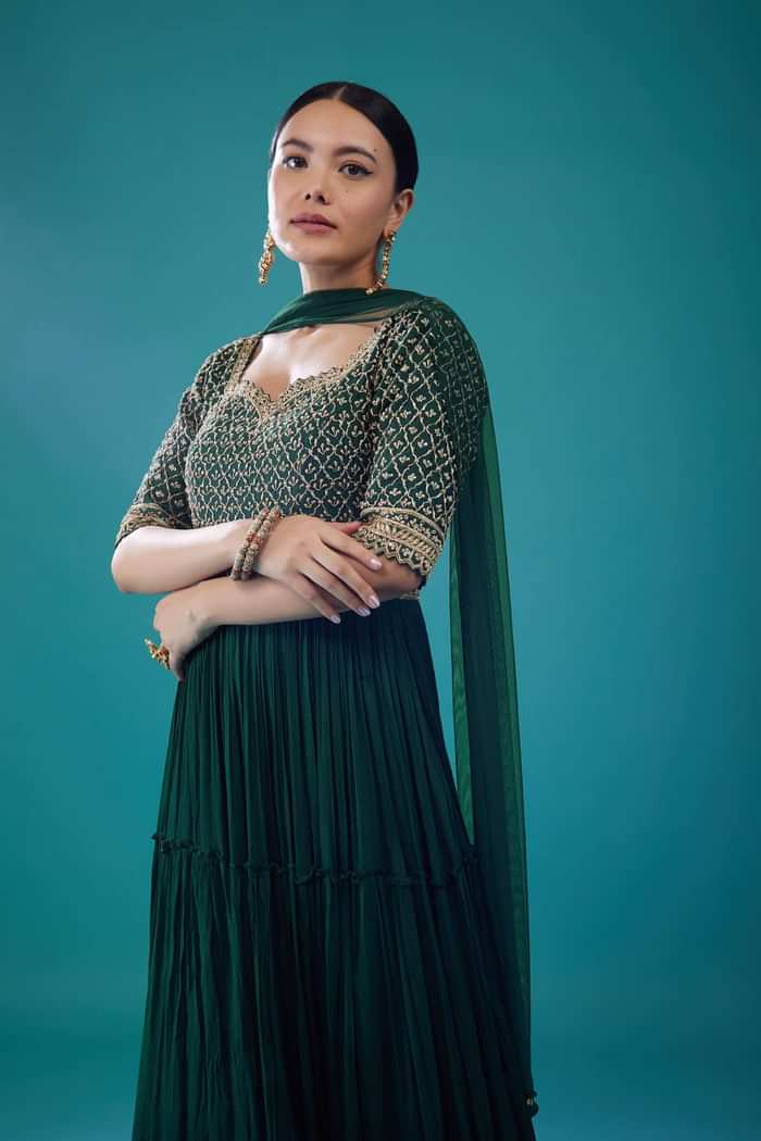 Emerald Green Georgette Embroidered Anarkali Suit
