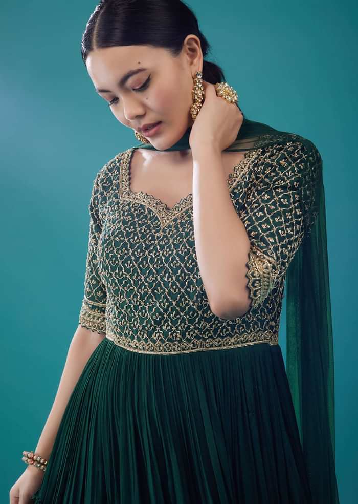 Emerald Green Georgette Embroidered Anarkali Suit