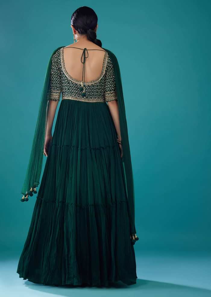 Emerald Green Georgette Embroidered Anarkali Suit
