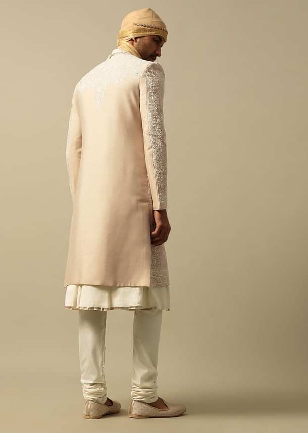 Timeless Beige Banarasi Silk Sherwani