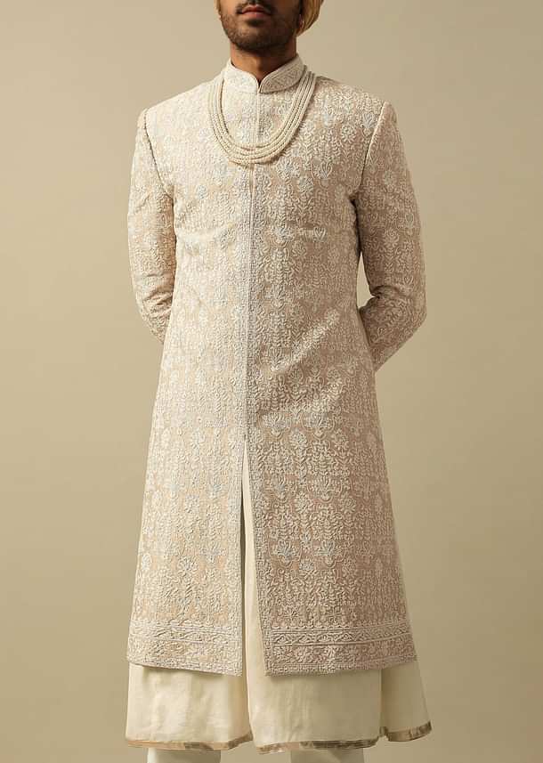 Timeless Beige Banarasi Silk Sherwani