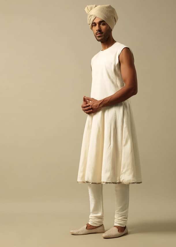 Timeless Beige Banarasi Silk Sherwani