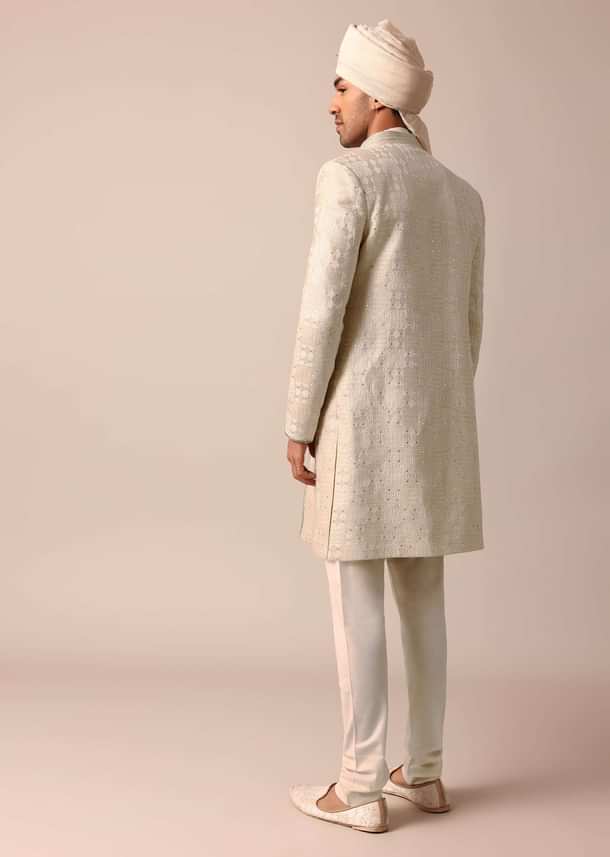 Timeless Beige Silk Sherwani Set
