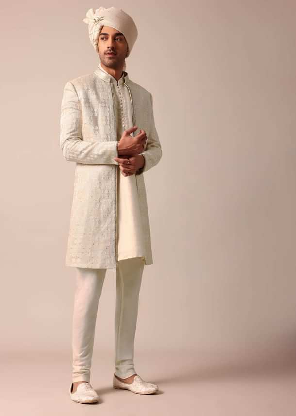 Timeless Beige Silk Sherwani Set