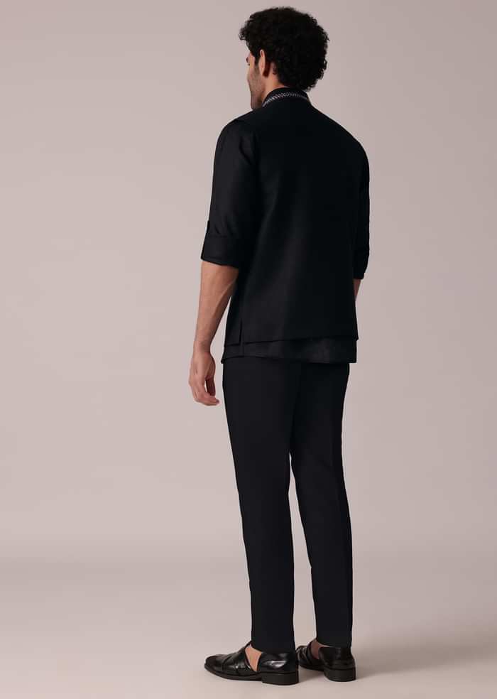 Timeless Black Short Kurta With Intricately Embroidered Bandi