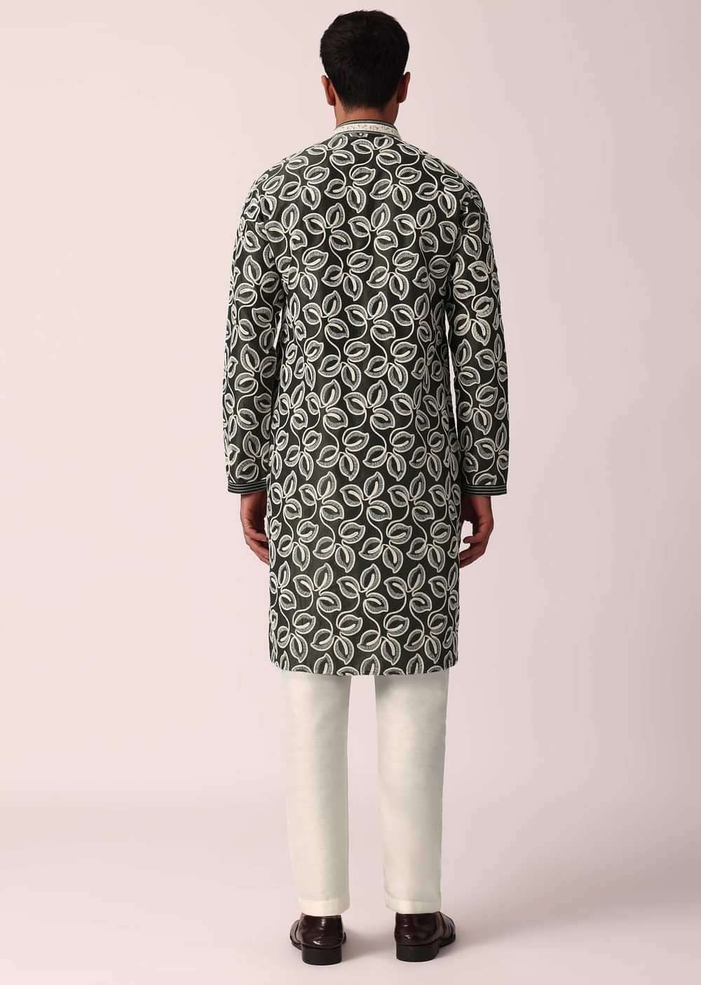 Timeless Bottle Green Silk Kurta Set For Men