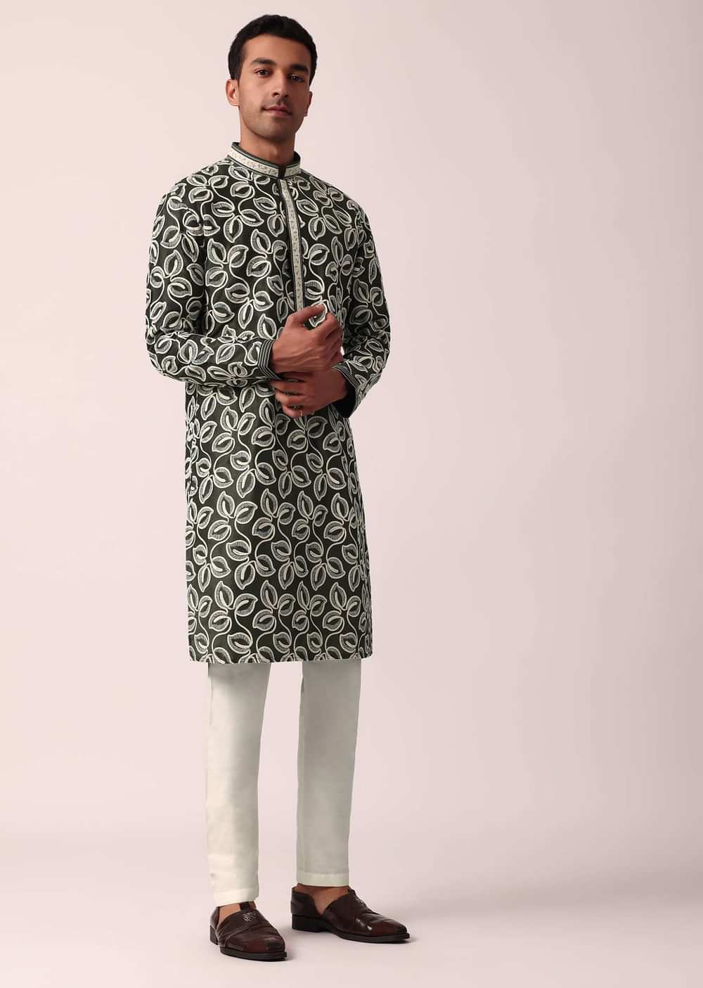 Timeless Bottle Green Silk Kurta Set For Men