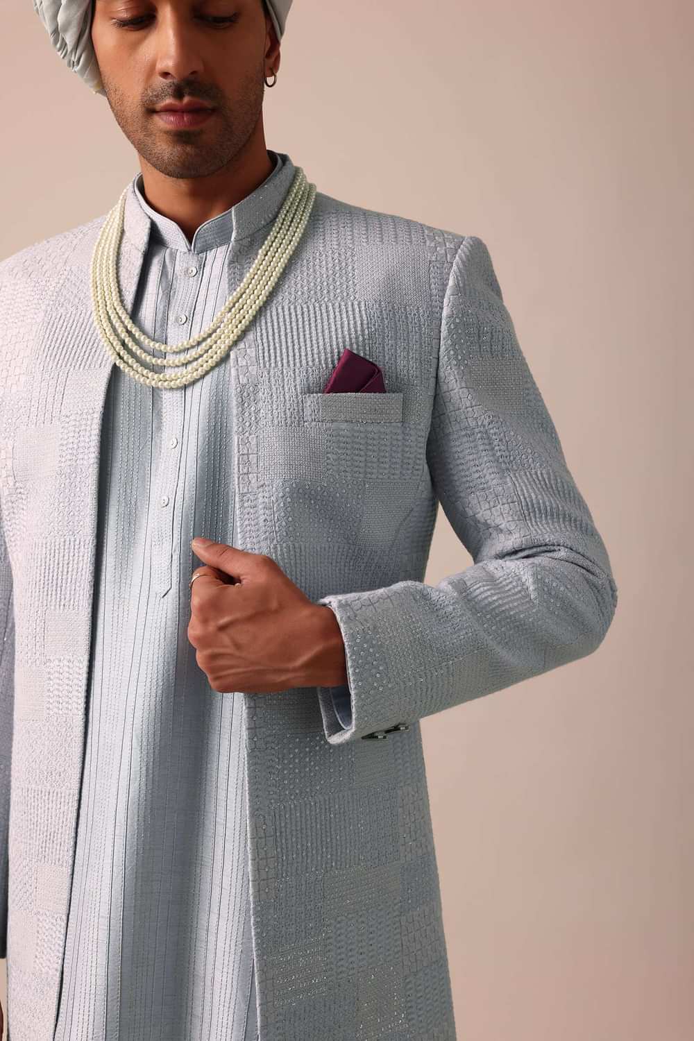 Timeless Classic Grey Silk Sherwani Ensemble