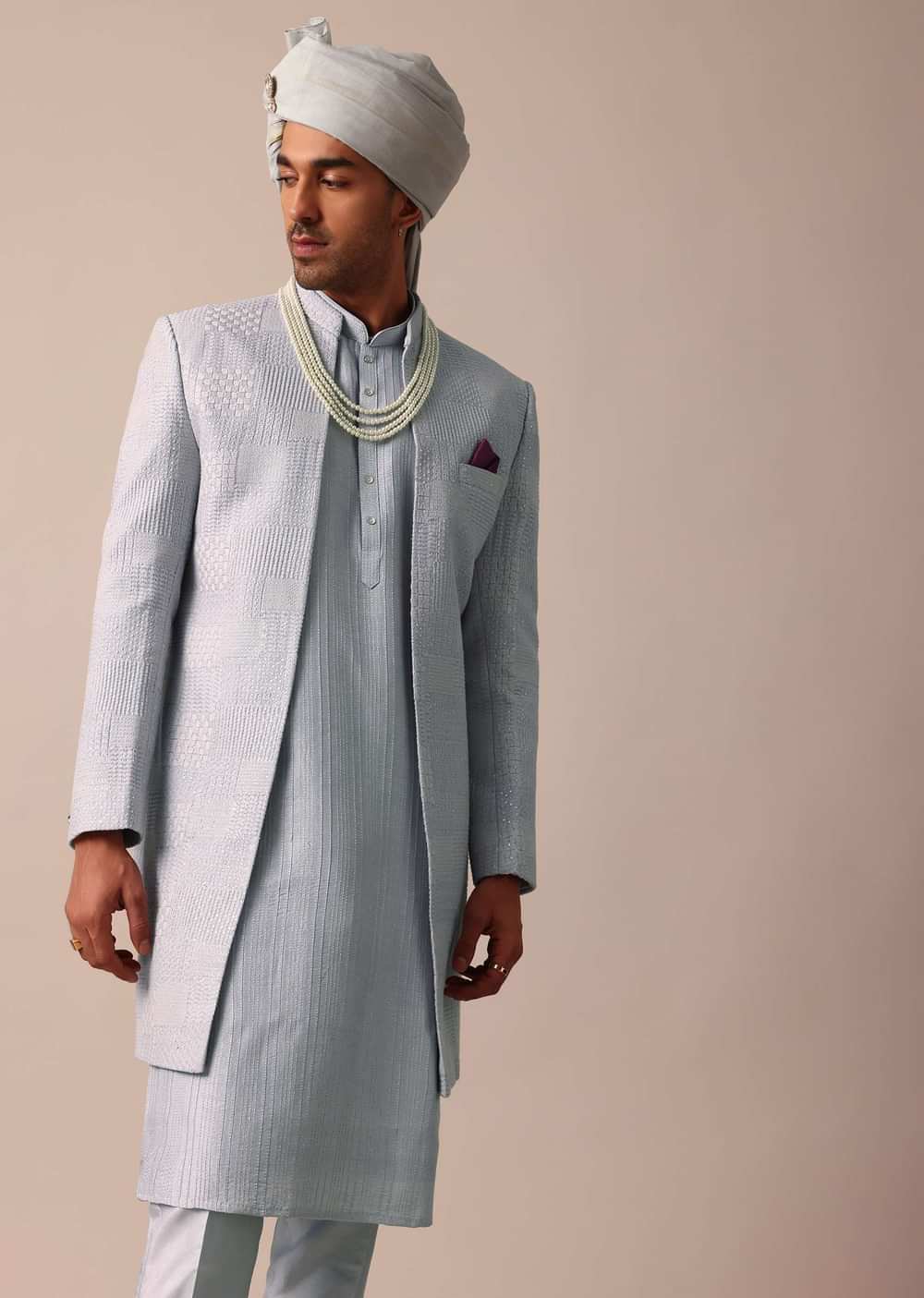 Timeless Classic Grey Silk Sherwani Ensemble