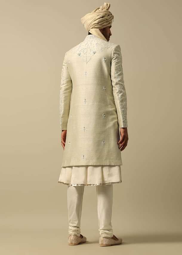 Timeless Green Raw Silk Sherwani