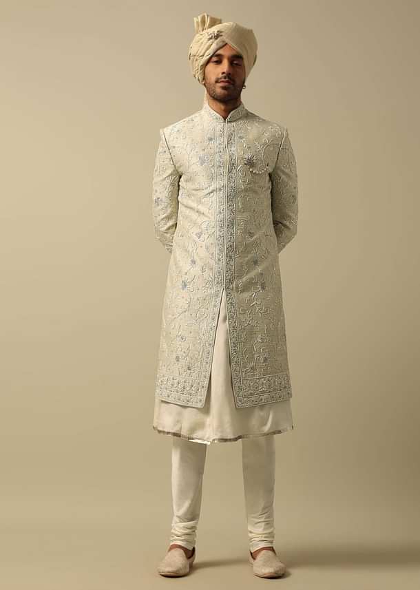 Timeless Green Raw Silk Sherwani