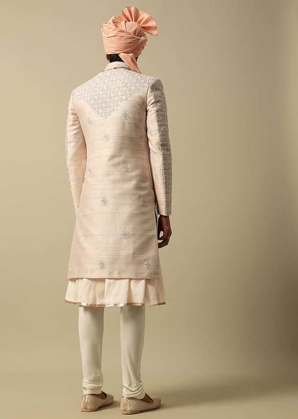 Timeless Peach Raw Silk Sherwani