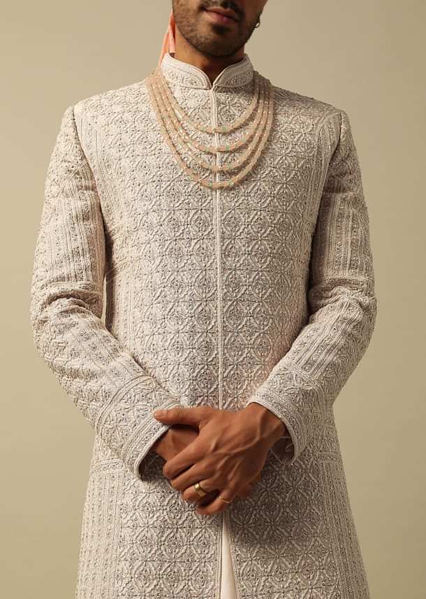Timeless Peach Raw Silk Sherwani