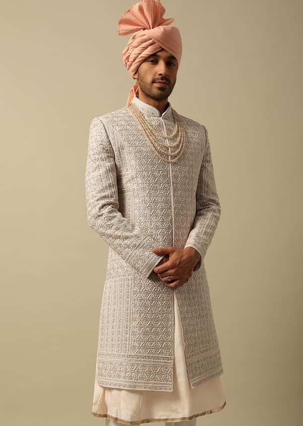 Timeless Peach Raw Silk Sherwani