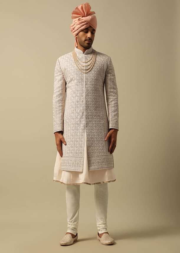 Timeless Peach Raw Silk Sherwani