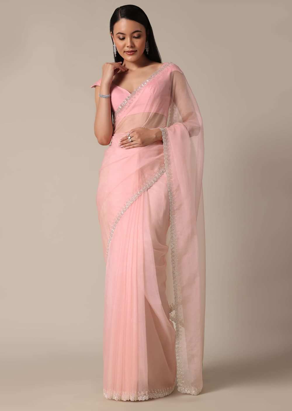 Timeless Pink With Cut Dana Embellished Border Work