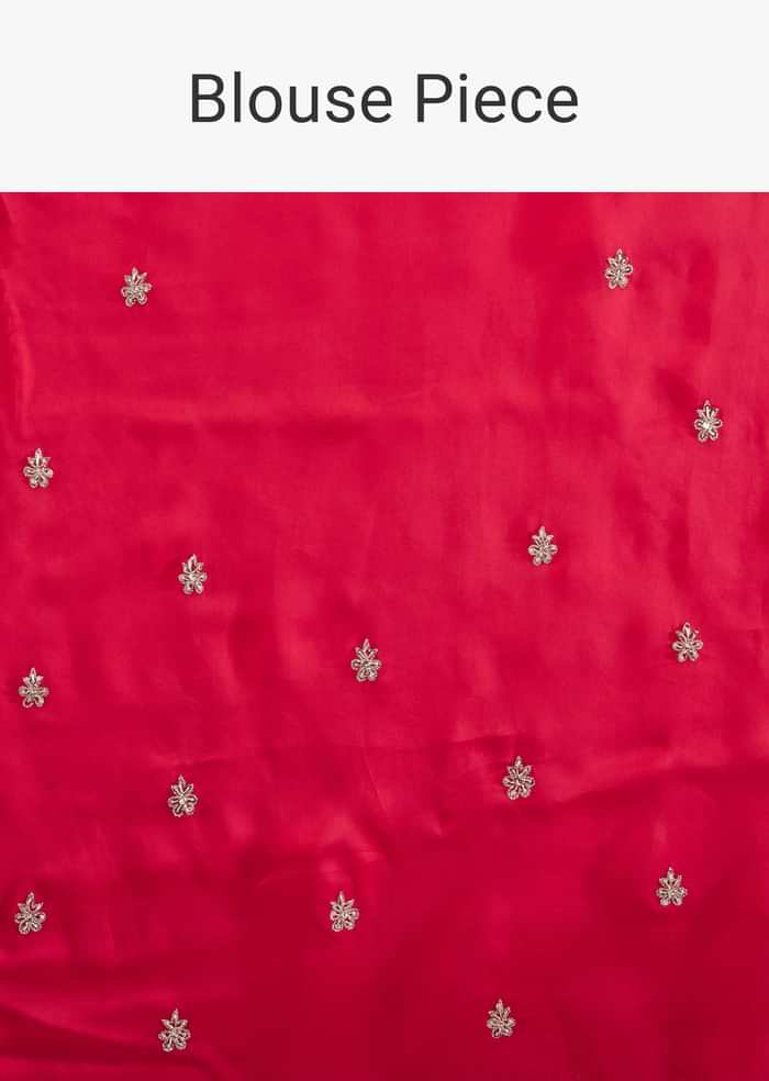 Carmine Red Satin Saree With Embroidery
