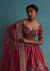 Tomato Red Embroidered 16 Kali Bridal Lehenga In Raw Silk With Floral Hand Embroidery