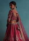 Tomato Red Embroidered 16 Kali Bridal Lehenga In Raw Silk With Floral Hand Embroidery