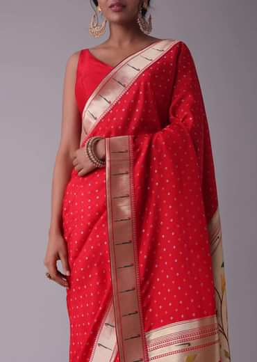 Tomato Red Silk Bandhani Saree