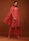 Rose Red Straight Cut Suit With Lehariya Print And Mirror Buttis