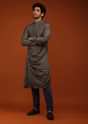 Total Eclipse Blue Nehru Jacket And Kurta Set In Floral Bandhani Print, Matching Print Kurta In Mandarin In Full Sleeves