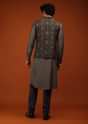 Total Eclipse Blue Nehru Jacket And Kurta Set In Floral Bandhani Print, Matching Print Kurta In Mandarin In Full Sleeves